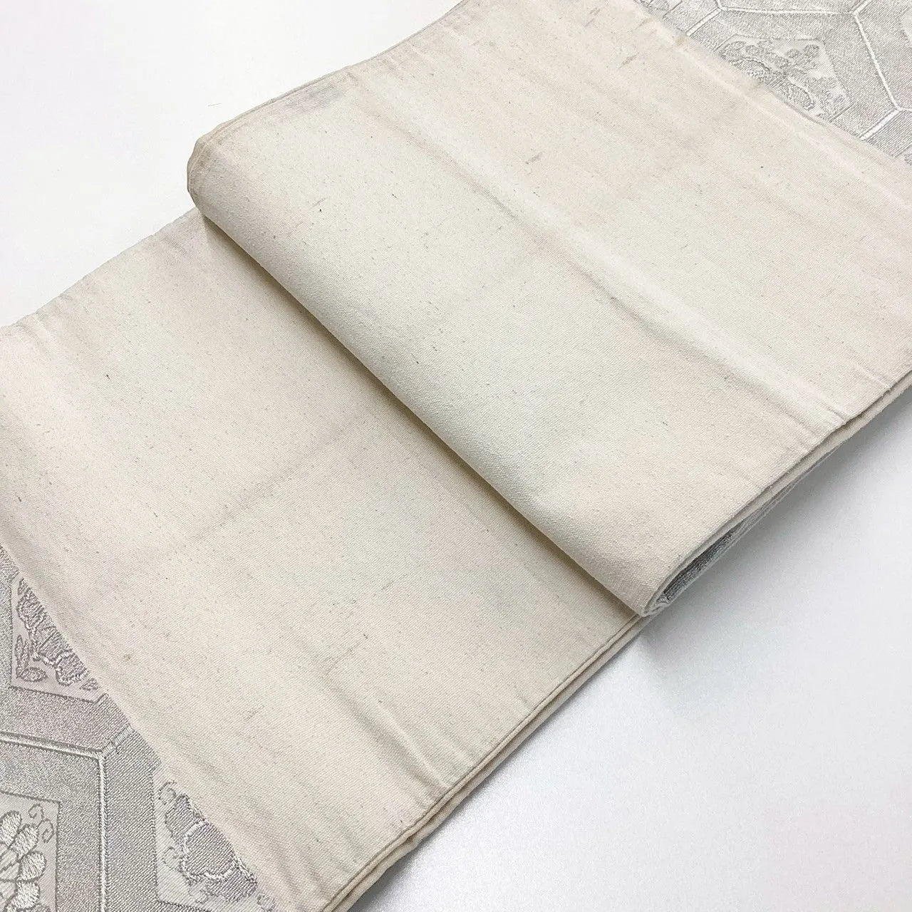 7065# Japanese Vintage Fukuro Obi Belt Kimono Fabric Silk Traditional Silver