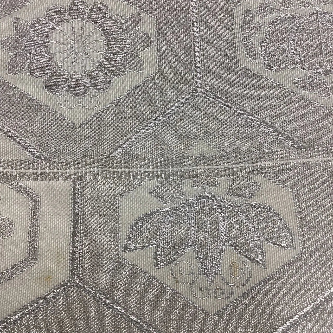 7065# Japanese Vintage Fukuro Obi Belt Kimono Fabric Silk Traditional Silver