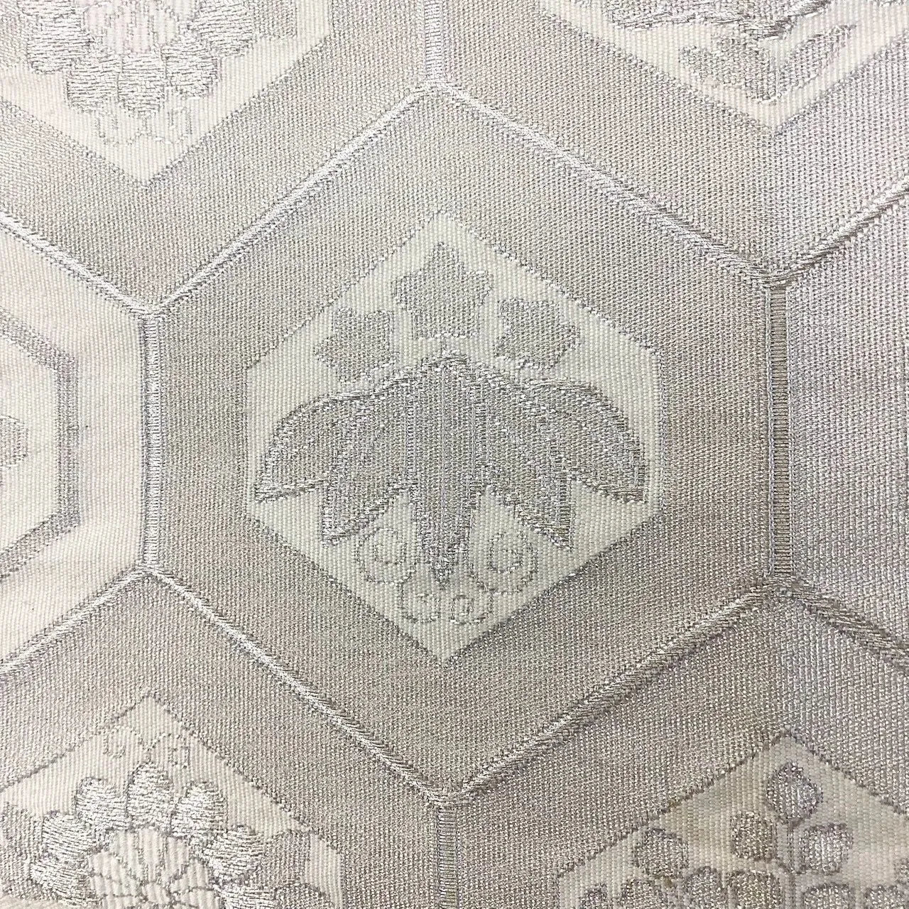 7065# Japanese Vintage Fukuro Obi Belt Kimono Fabric Silk Traditional Silver