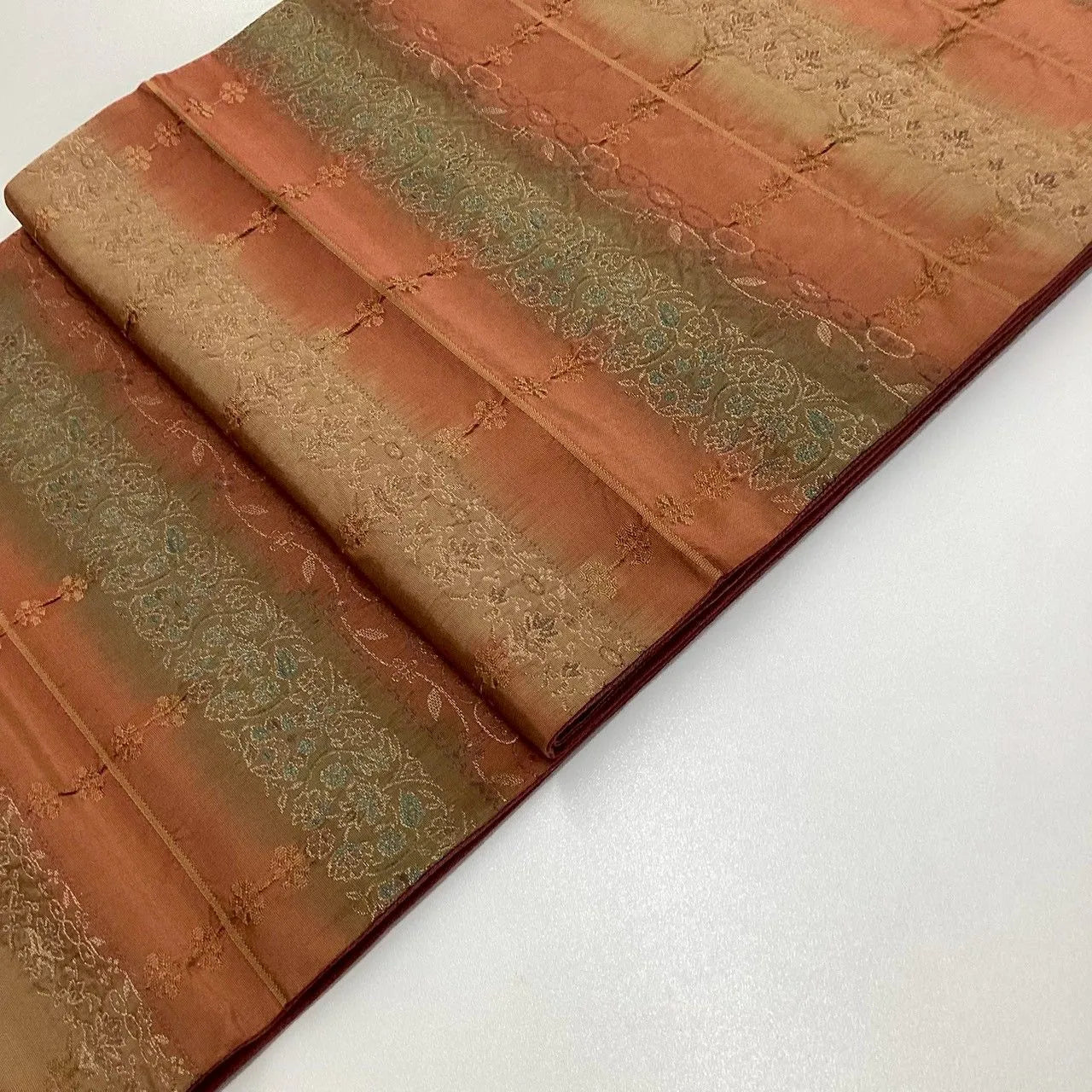 7066# Japanese Vintage Fukuro Obi Belt Kimono Fabric Silk All-over pattern　