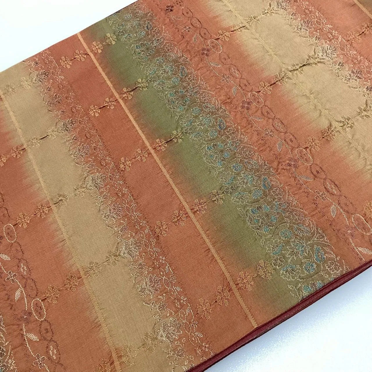 7066# Japanese Vintage Fukuro Obi Belt Kimono Fabric Silk All-over pattern　