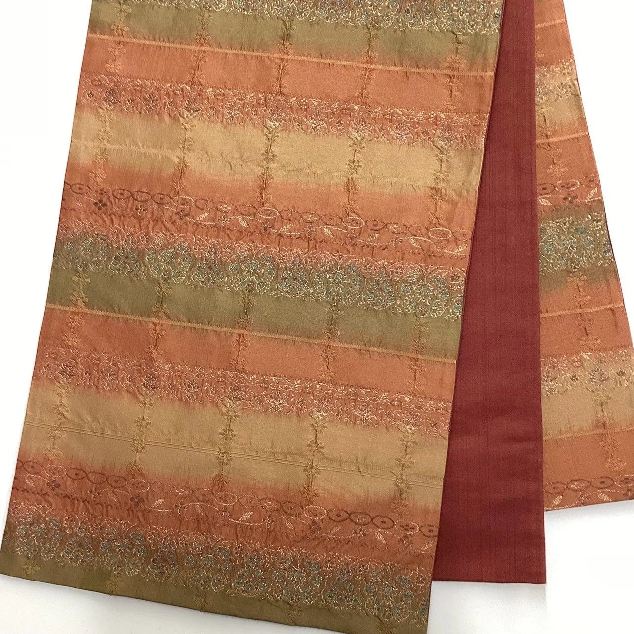 7066# Japanese Vintage Fukuro Obi Belt Kimono Fabric Silk All-over pattern　