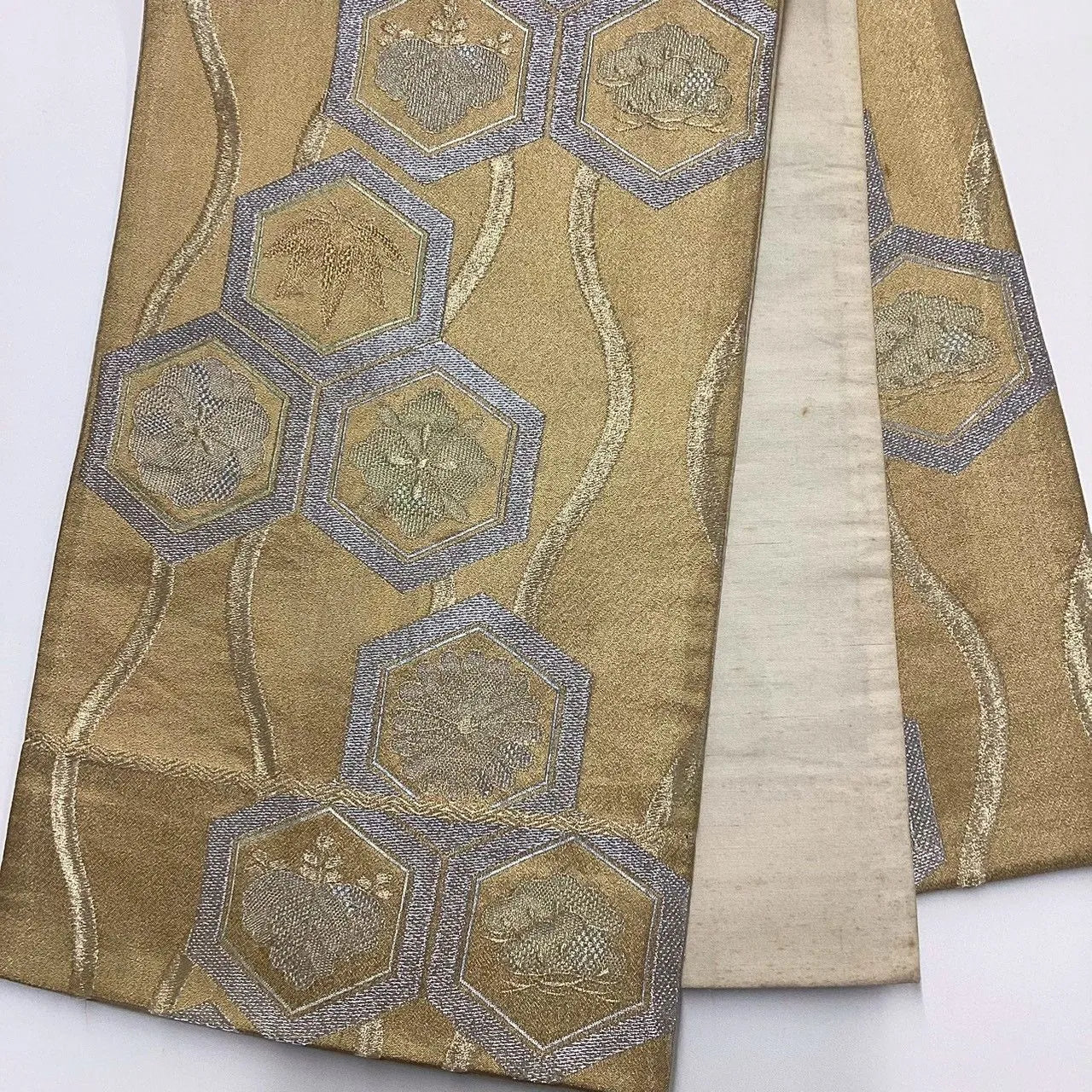 7067# Japanese Vintage Fukuro Obi Belt Kimono Fabric Silk Traditional Unfinished