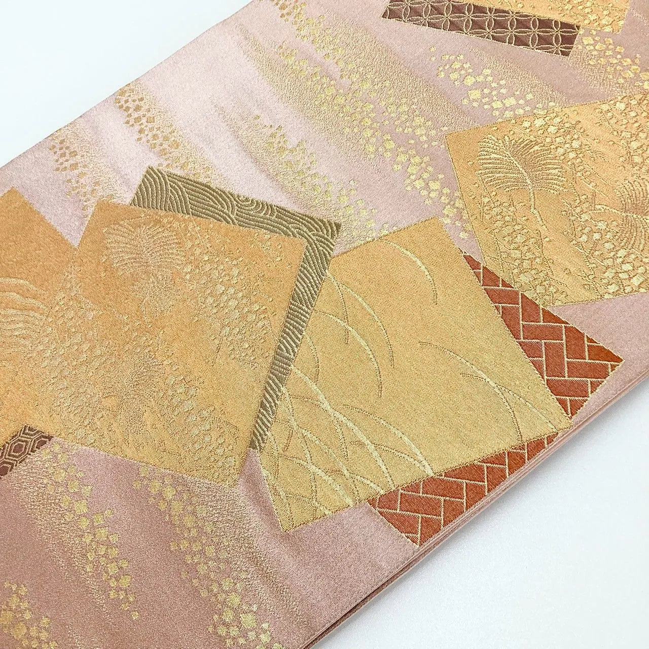 7069# Japanese Vintage Fukuro Obi Belt Kimono Fabric Silk Traditional Gold