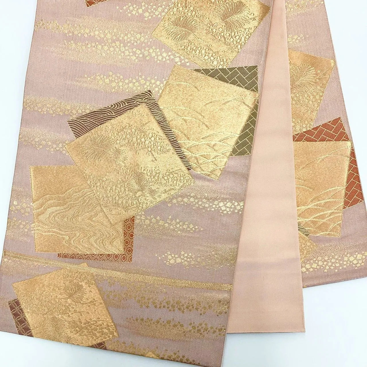 7069# Japanese Vintage Fukuro Obi Belt Kimono Fabric Silk Traditional Gold