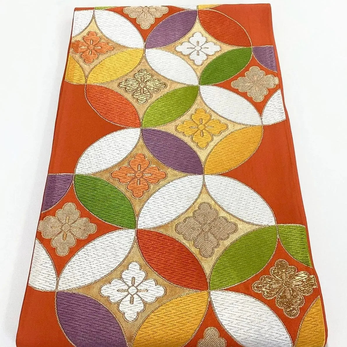 7052# Japanese Vintage Fukuro Obi Belt Kimono Fabric Silk Traditional Embroidery