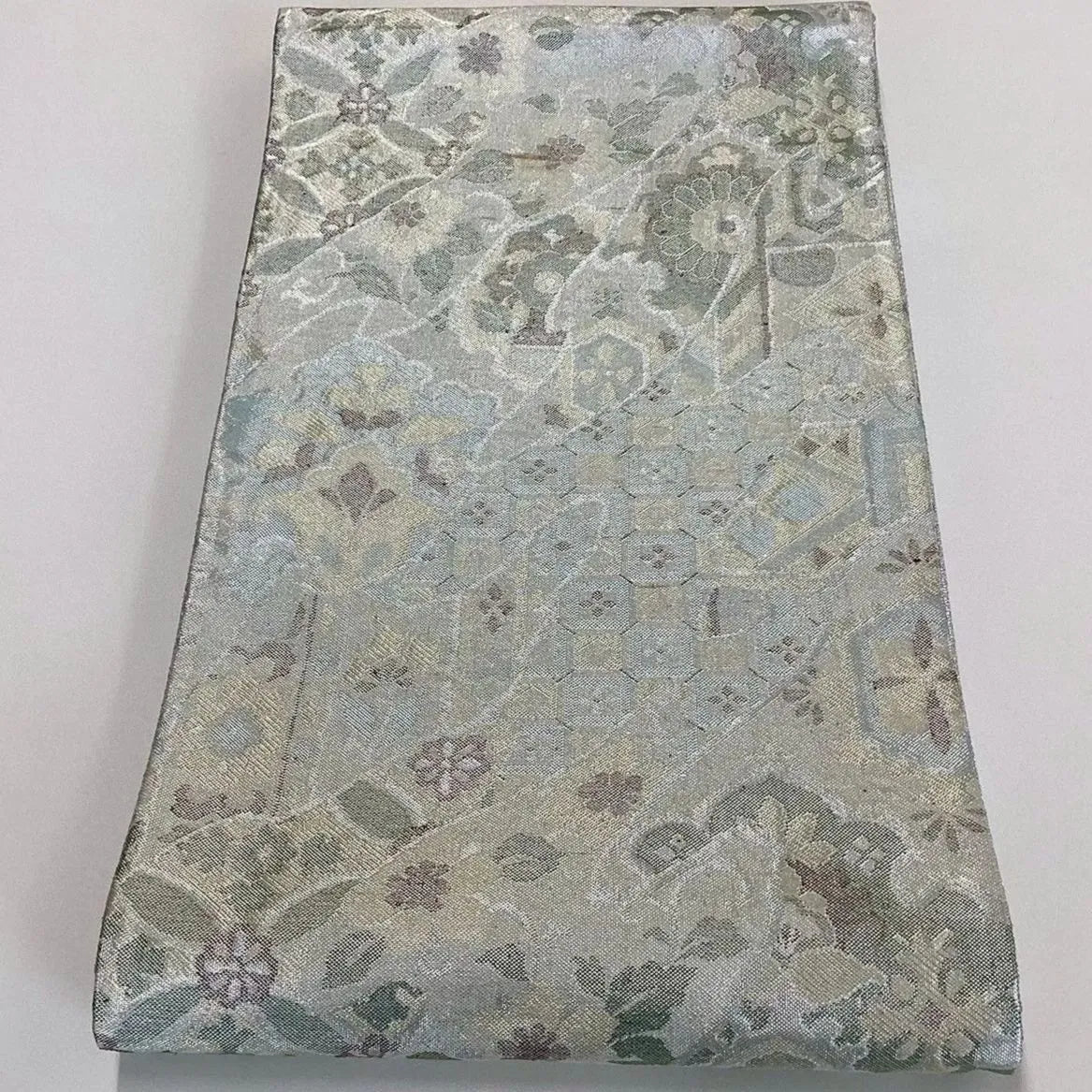 7053# Japanese Vintage Fukuro Obi Belt Kimono Fabric Silk Traditional Silver