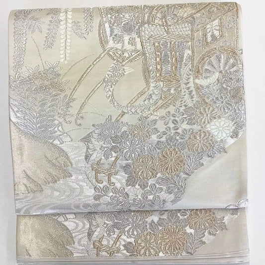 7054# Japanese Vintage Fukuro Obi Belt Kimono Fabric Silk All-over pattern　