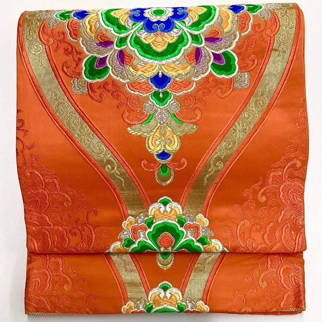 7056# Japanese Vintage Fukuro Obi Belt Kimono Fabric Silk Traditional Embroidery