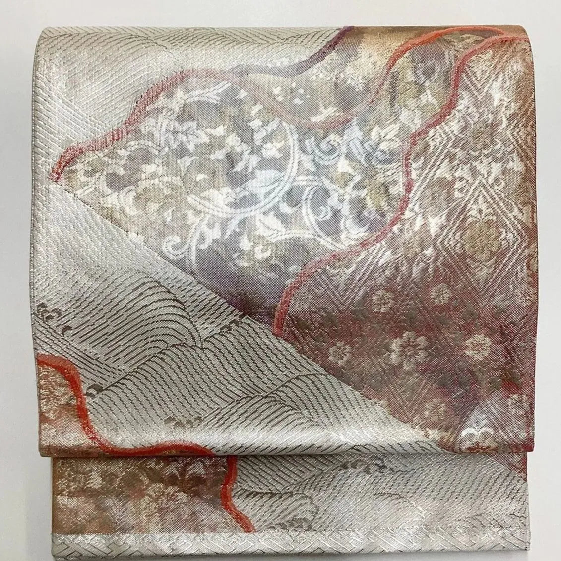 7058# Japanese Vintage Fukuro Obi Belt Kimono Fabric Silk Traditional Unfinished