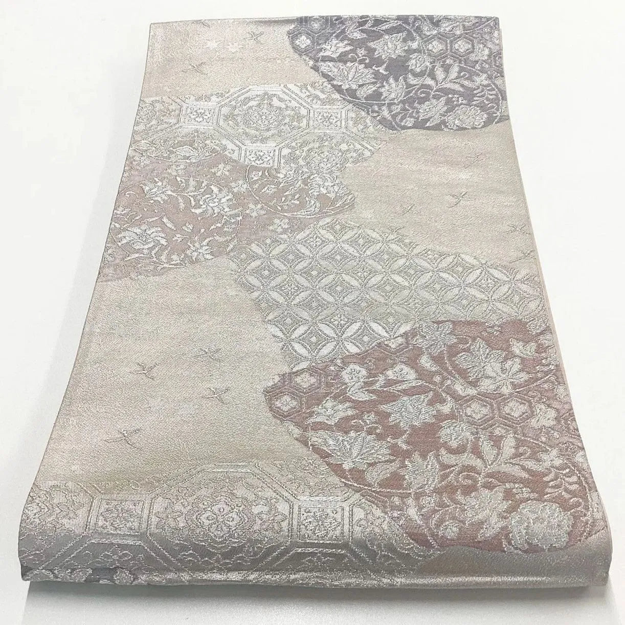 7060# Japanese Vintage Fukuro Obi Belt Kimono Fabric Silk Traditional Silver