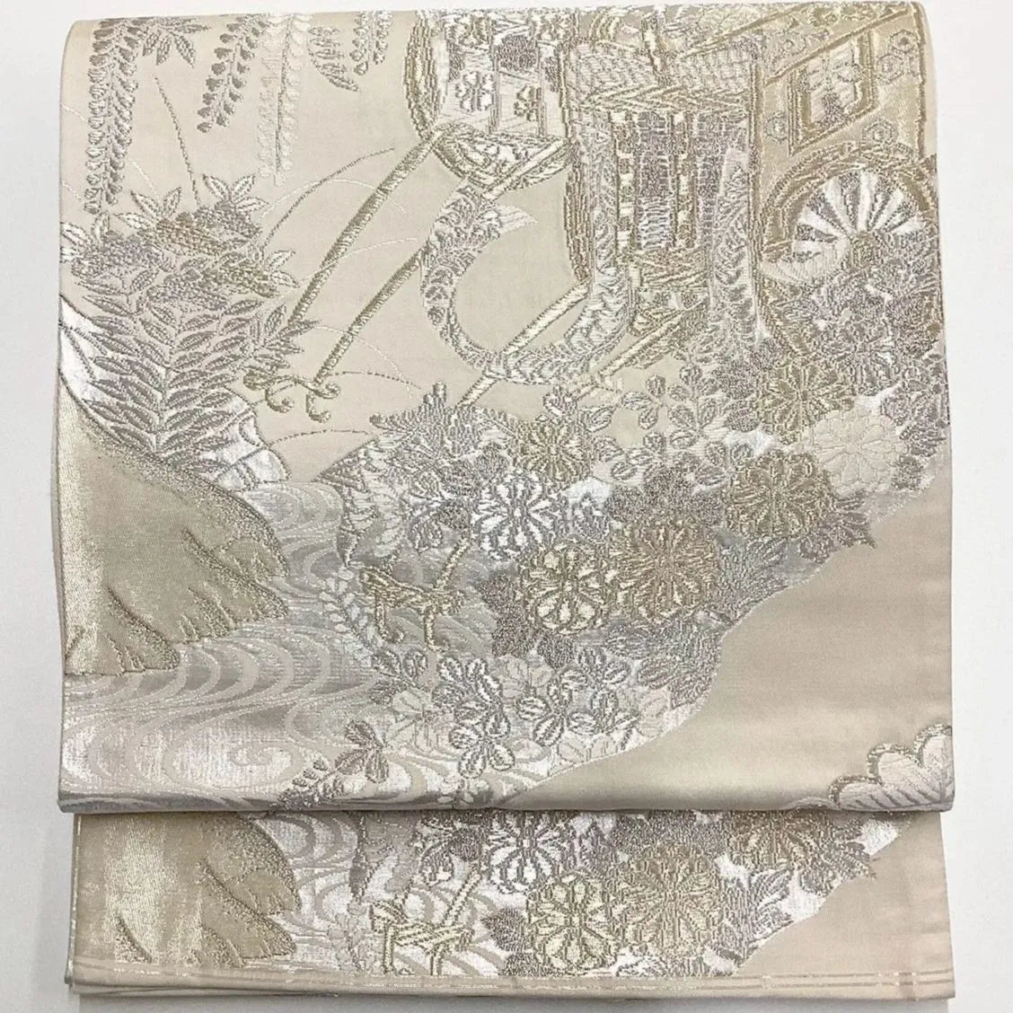 7061# Japanese Vintage Fukuro Obi Belt Kimono Fabric Silk All-over pattern　