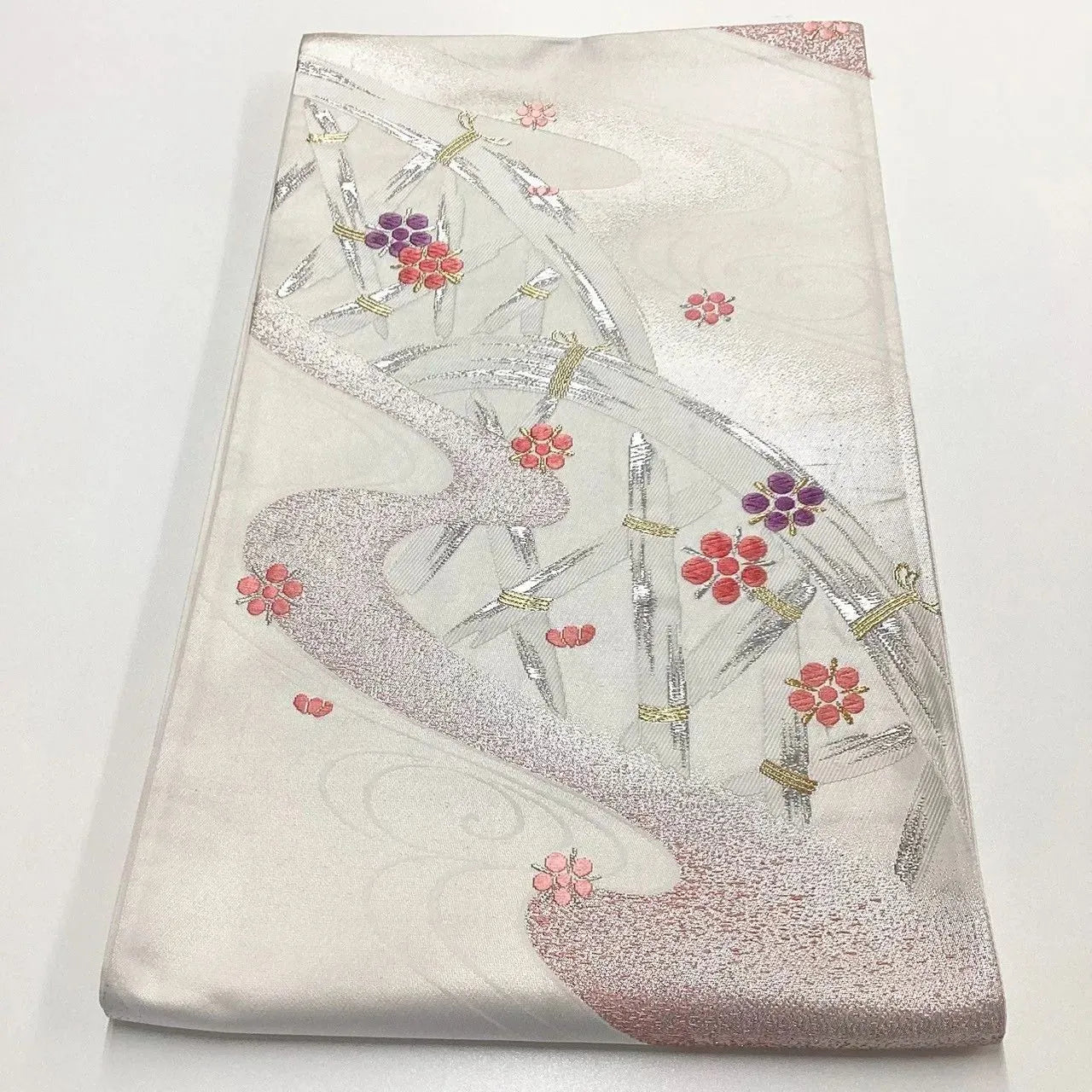 7063# Japanese Vintage Fukuro Obi Belt Kimono Fabric Silk Traditional