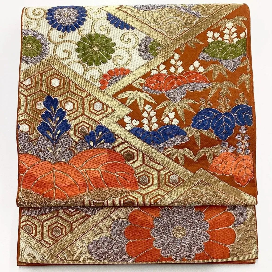 7064# Japanese Vintage Fukuro Obi Belt Kimono Fabric Silk Traditional Unfinished