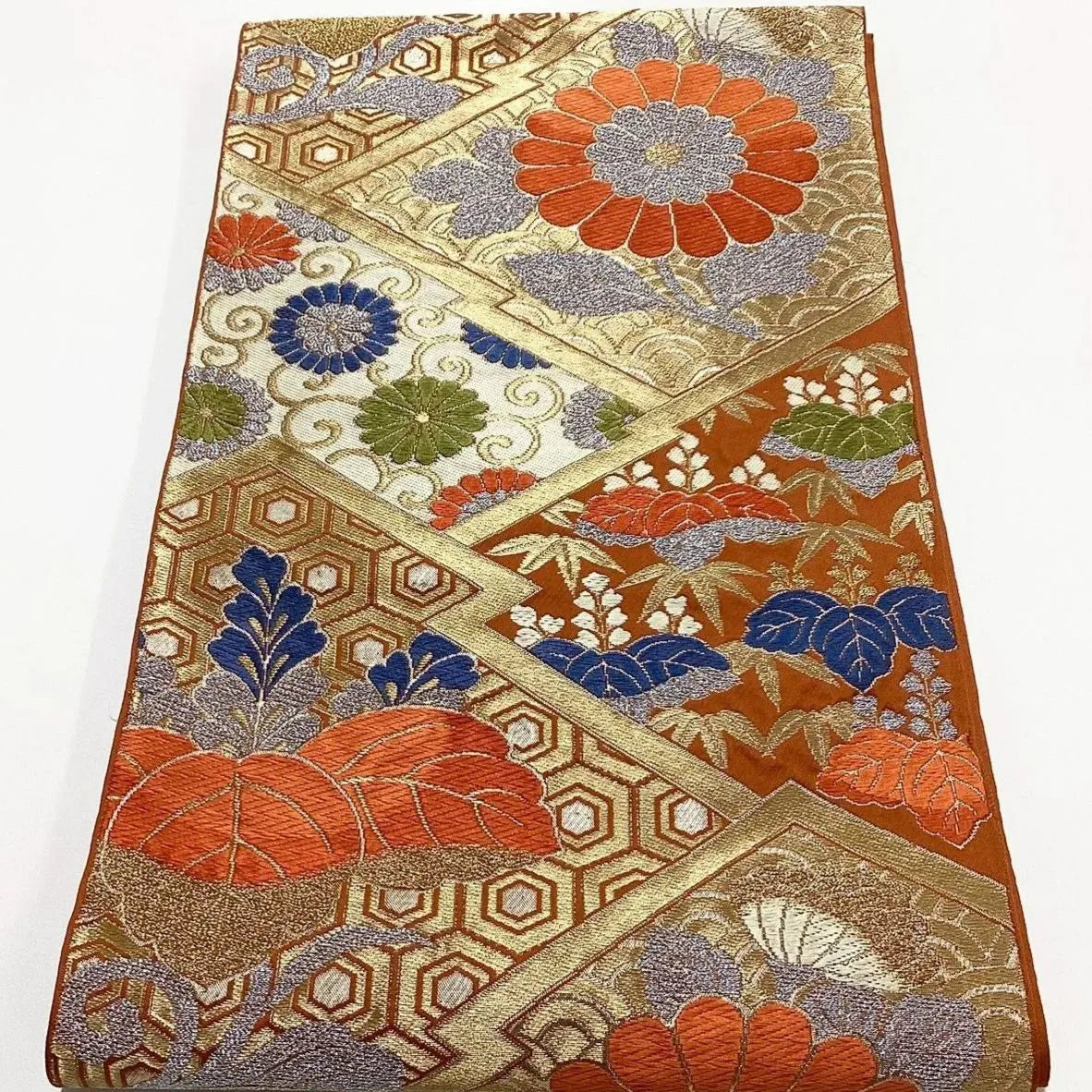 7064# Japanese Vintage Fukuro Obi Belt Kimono Fabric Silk Traditional Unfinished