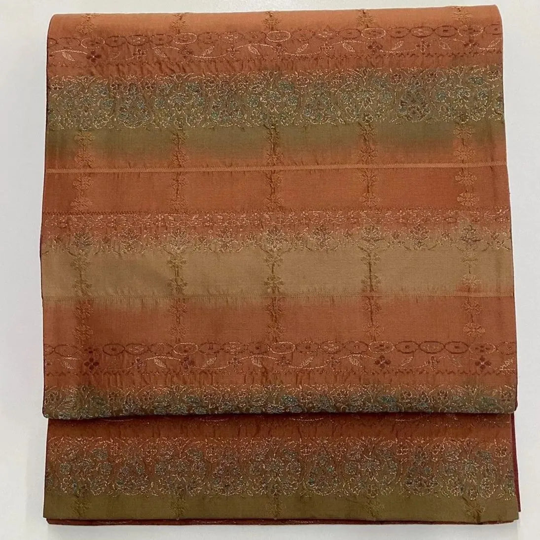 7066# Japanese Vintage Fukuro Obi Belt Kimono Fabric Silk All-over pattern　