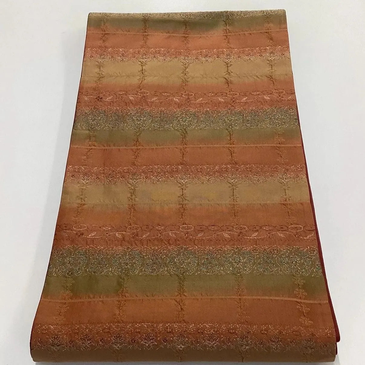 7066# Japanese Vintage Fukuro Obi Belt Kimono Fabric Silk All-over pattern　