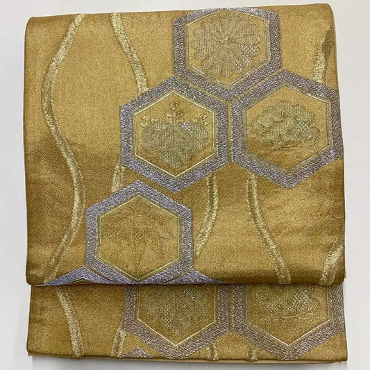 7067# Japanese Vintage Fukuro Obi Belt Kimono Fabric Silk Traditional Unfinished