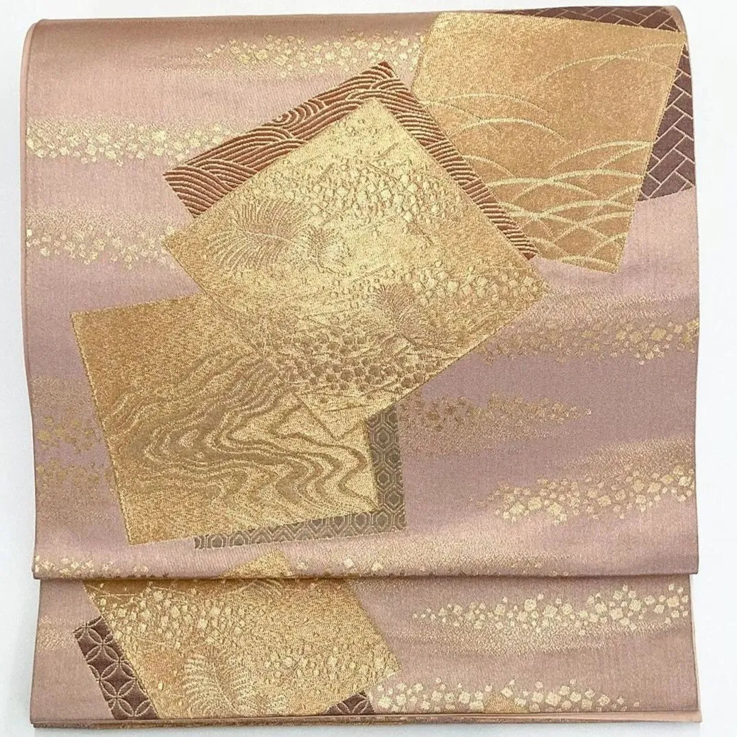 7069# Japanese Vintage Fukuro Obi Belt Kimono Fabric Silk Traditional Gold