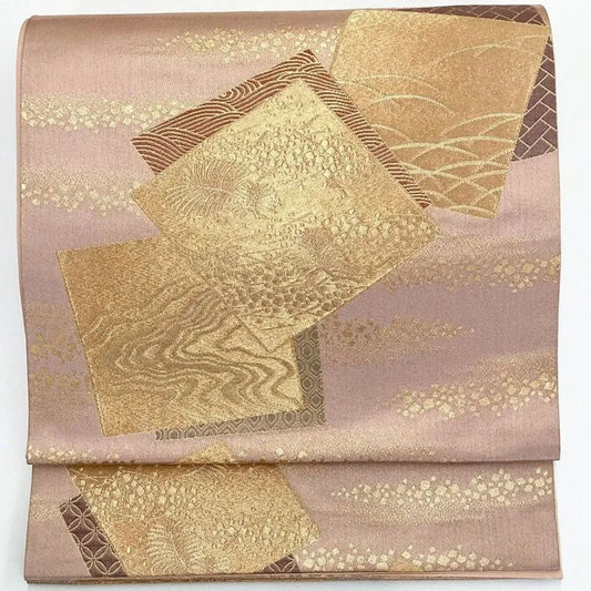 7069# Japanese Vintage Fukuro Obi Belt Kimono Fabric Silk Traditional Gold