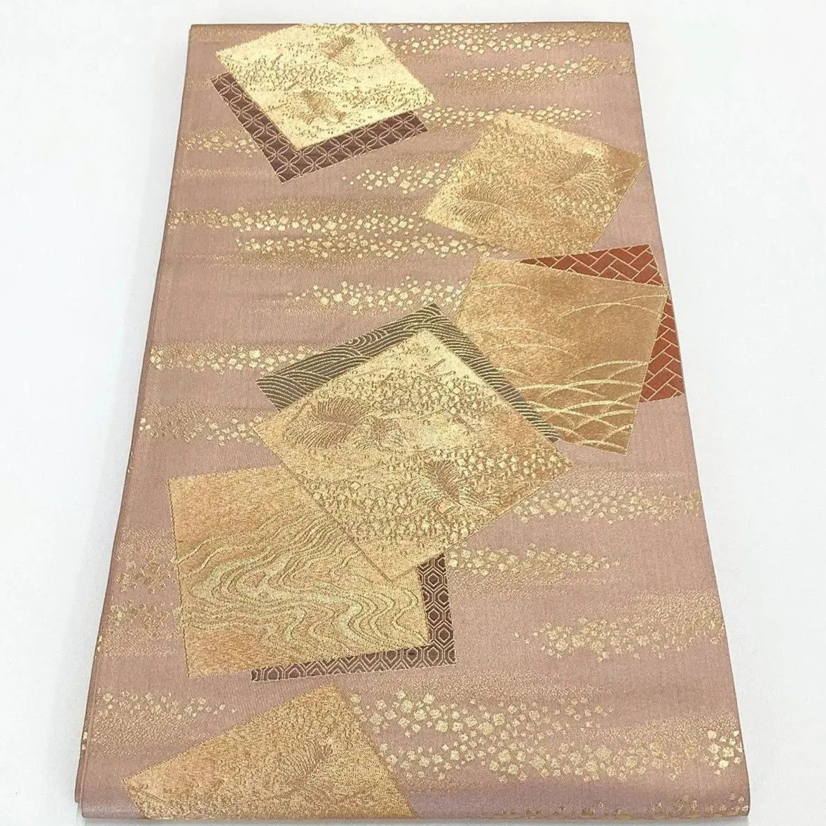 7069# Japanese Vintage Fukuro Obi Belt Kimono Fabric Silk Traditional Gold