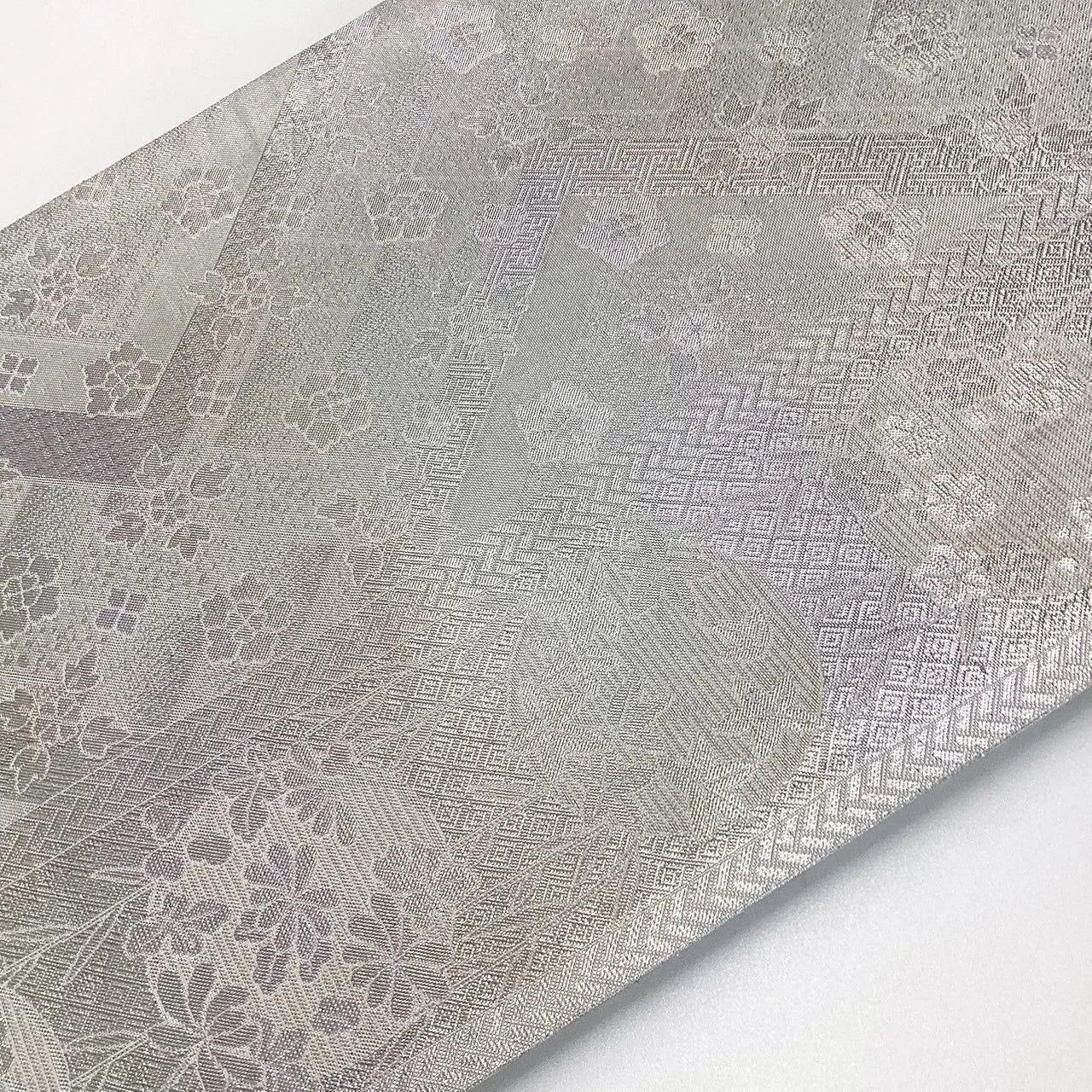 7220# Japanese Vintage Fukuro Obi Belt Kimono Fabric Silk Traditional Silver