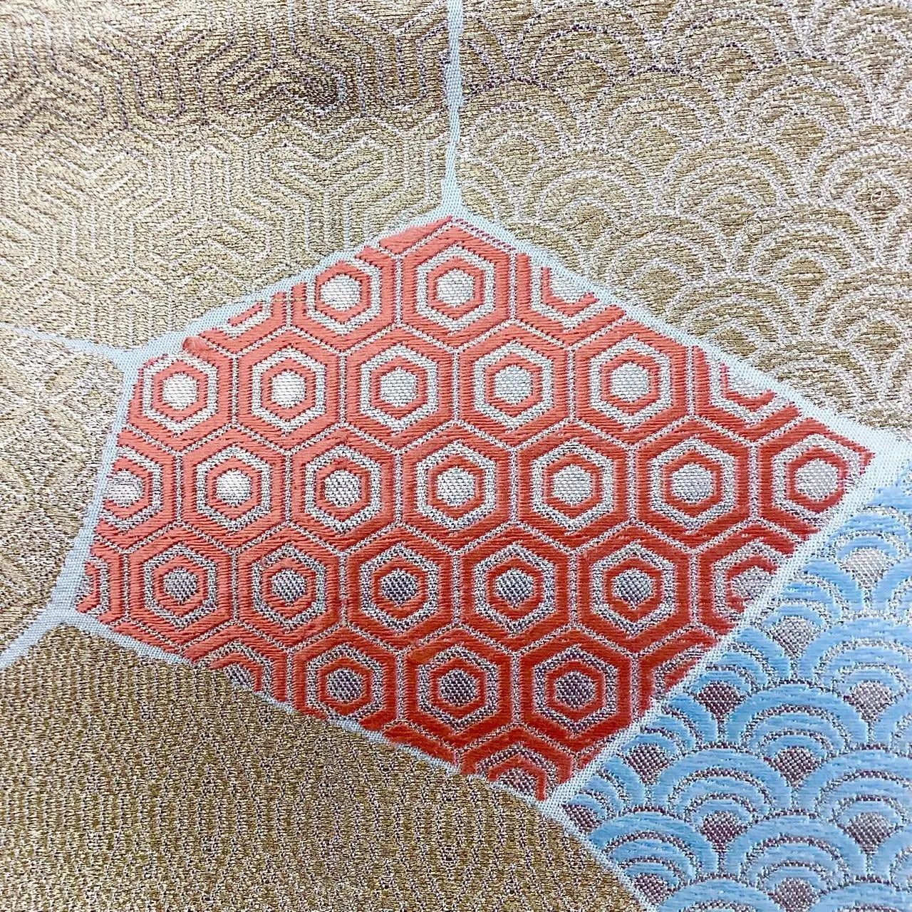 7222# Japanese Vintage Fukuro Obi Belt Kimono Fabric Silk Traditional Unfinished