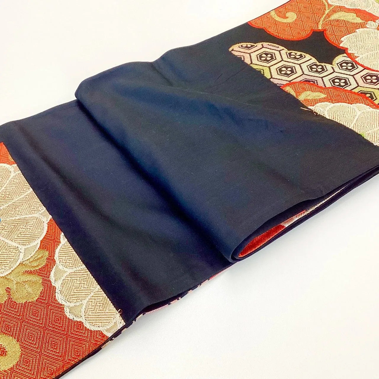 7225# Japanese Vintage Fukuro Obi Belt Kimono Fabric Silk Traditional Unfinished