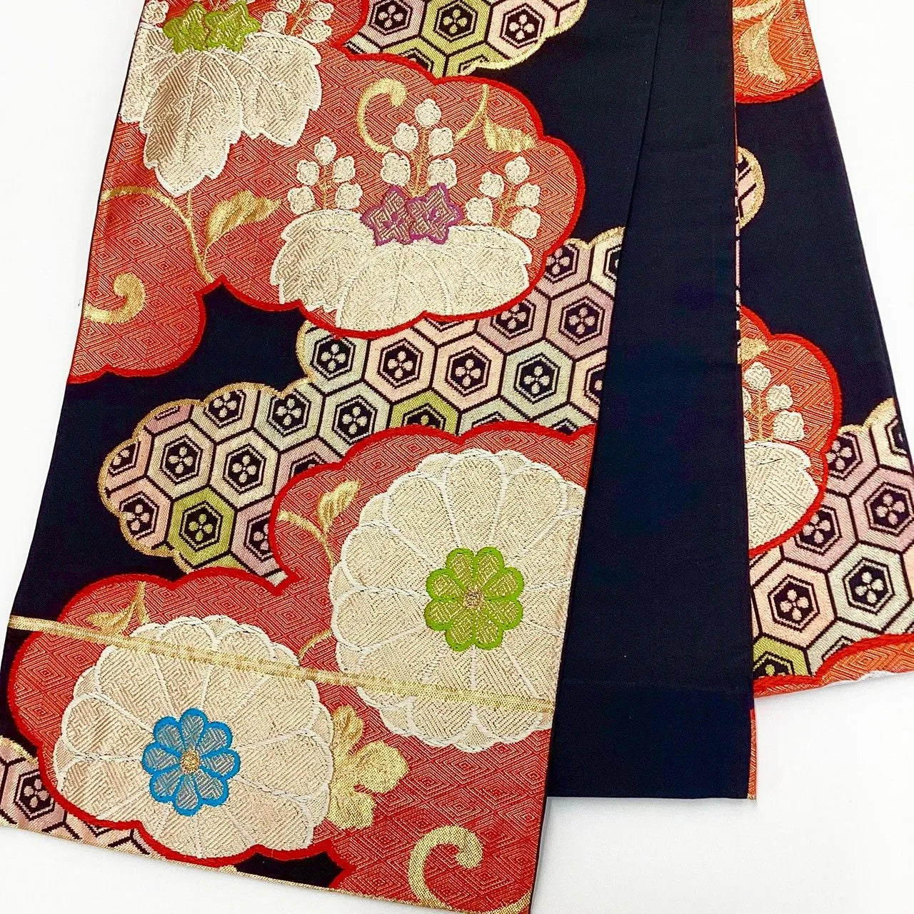 7225# Japanese Vintage Fukuro Obi Belt Kimono Fabric Silk Traditional Unfinished