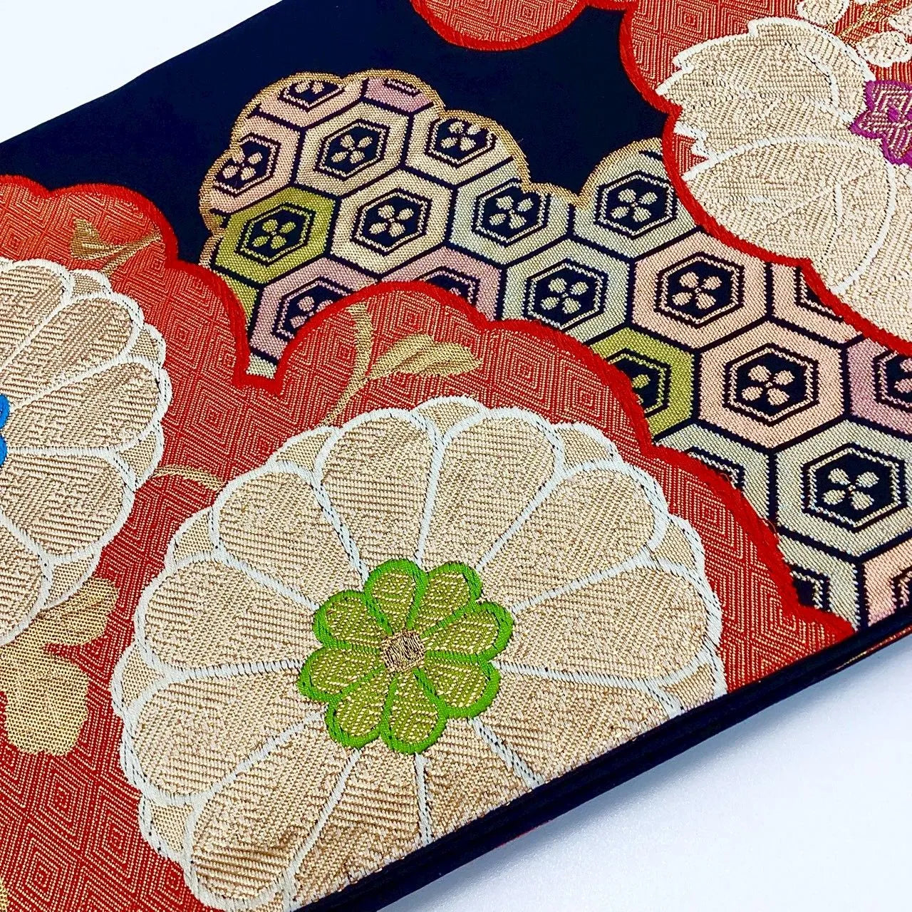 7225# Japanese Vintage Fukuro Obi Belt Kimono Fabric Silk Traditional Unfinished