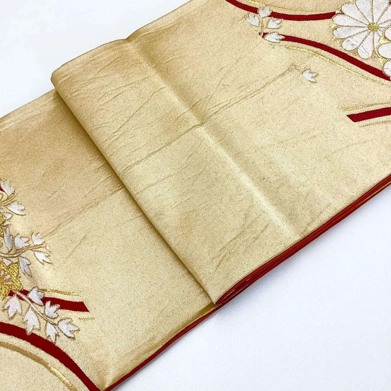 7226# Japanese Vintage Fukuro Obi Belt Kimono Fabric Silk Traditional Gold