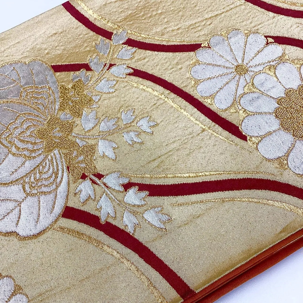 7226# Japanese Vintage Fukuro Obi Belt Kimono Fabric Silk Traditional Gold