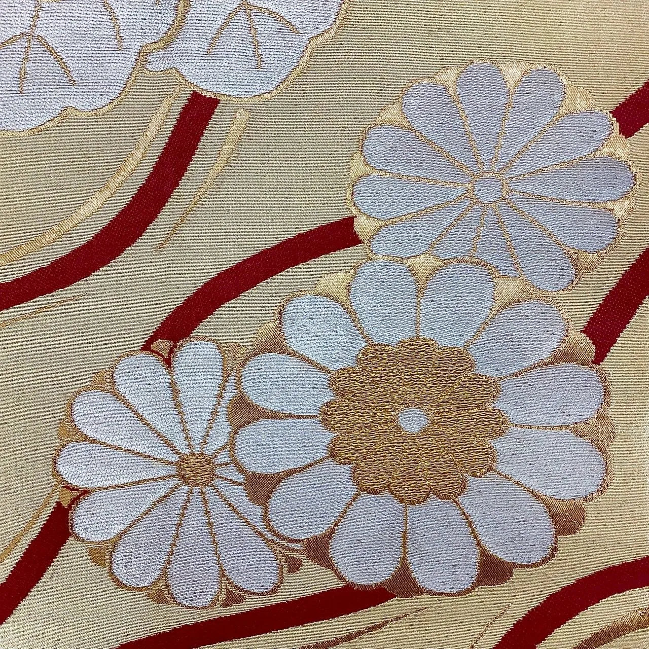 7226# Japanese Vintage Fukuro Obi Belt Kimono Fabric Silk Traditional Gold