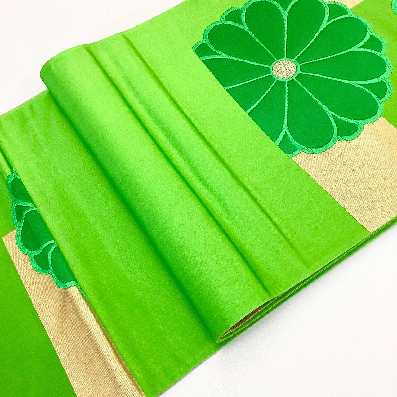 7227# Japanese Vintage Fukuro Obi Belt Kimono Fabric Silk Traditional Embroidery