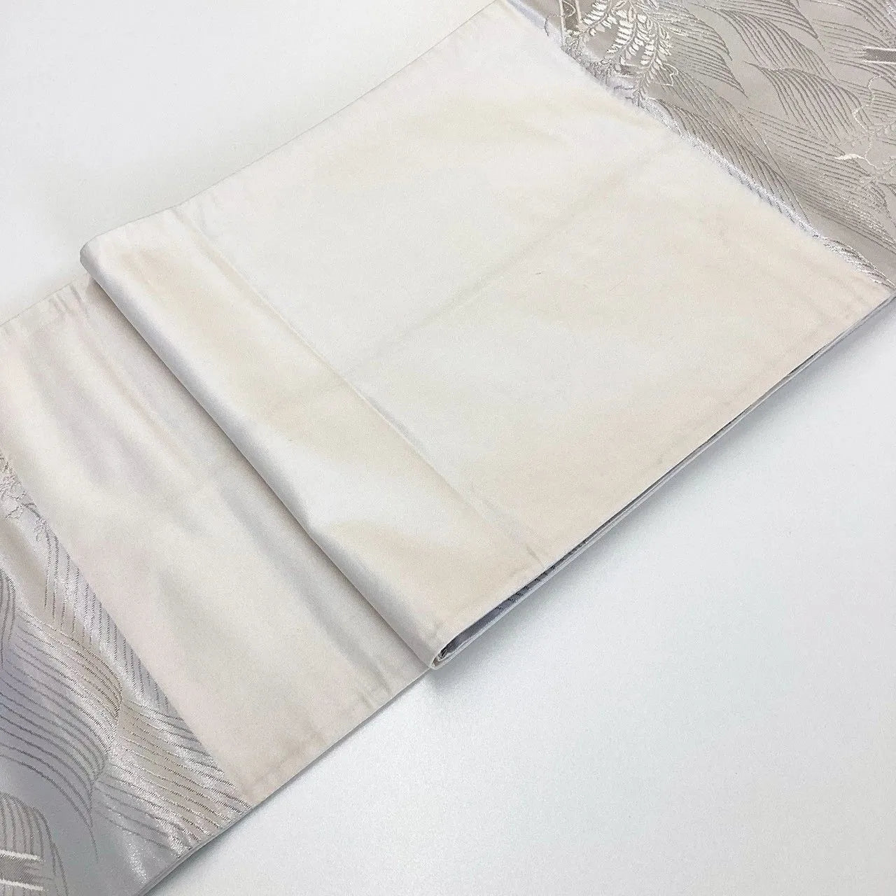 7230# Japanese Vintage Fukuro Obi Belt Kimono Fabric Silk Traditional Silver