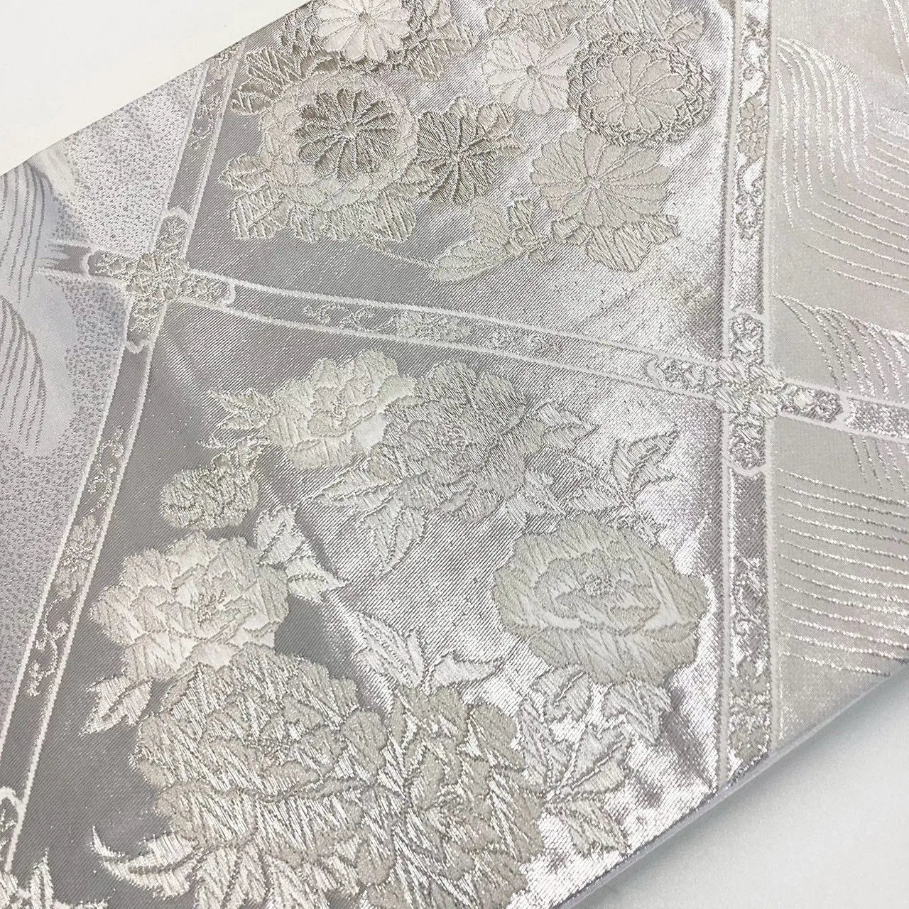 7230# Japanese Vintage Fukuro Obi Belt Kimono Fabric Silk Traditional Silver