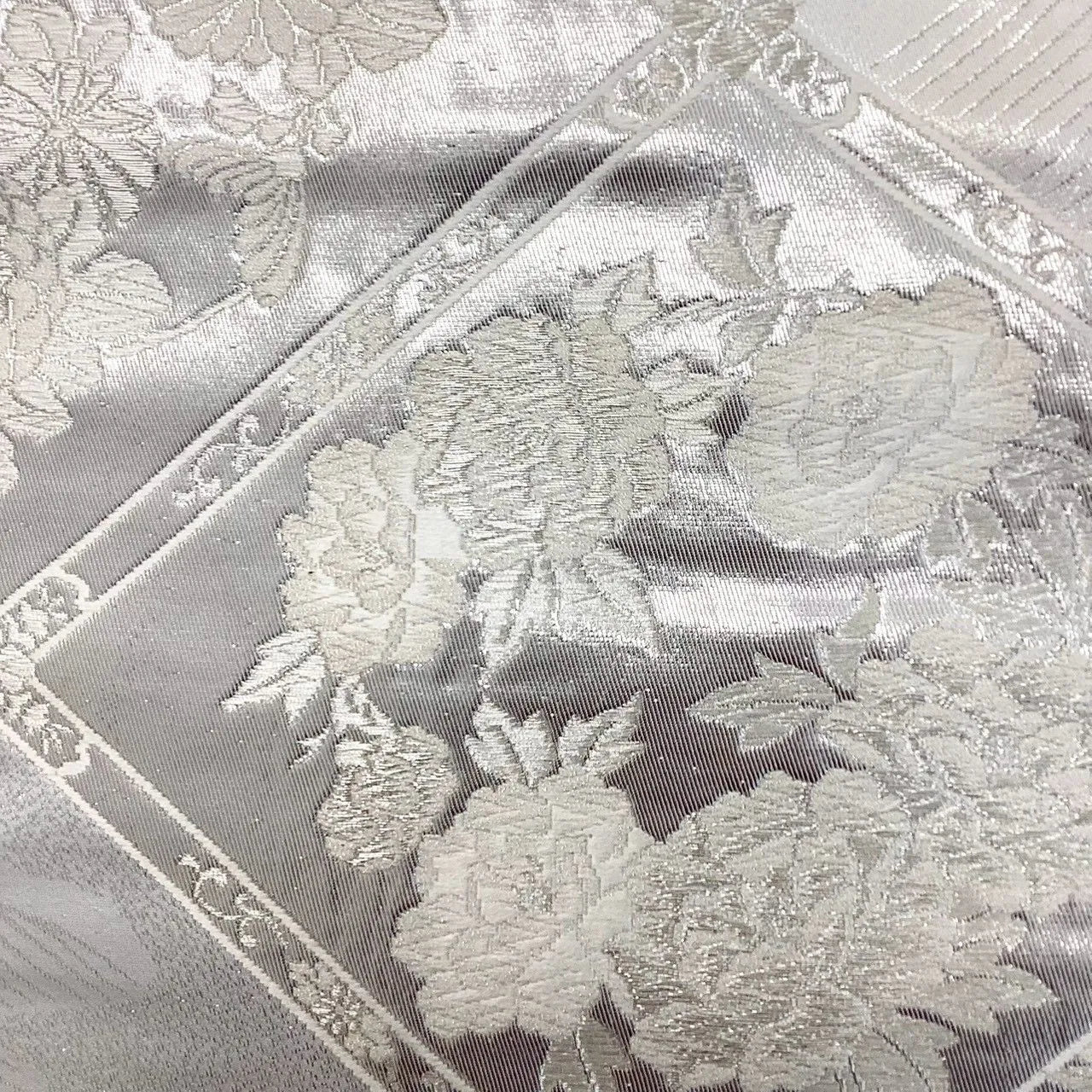 7230# Japanese Vintage Fukuro Obi Belt Kimono Fabric Silk Traditional Silver