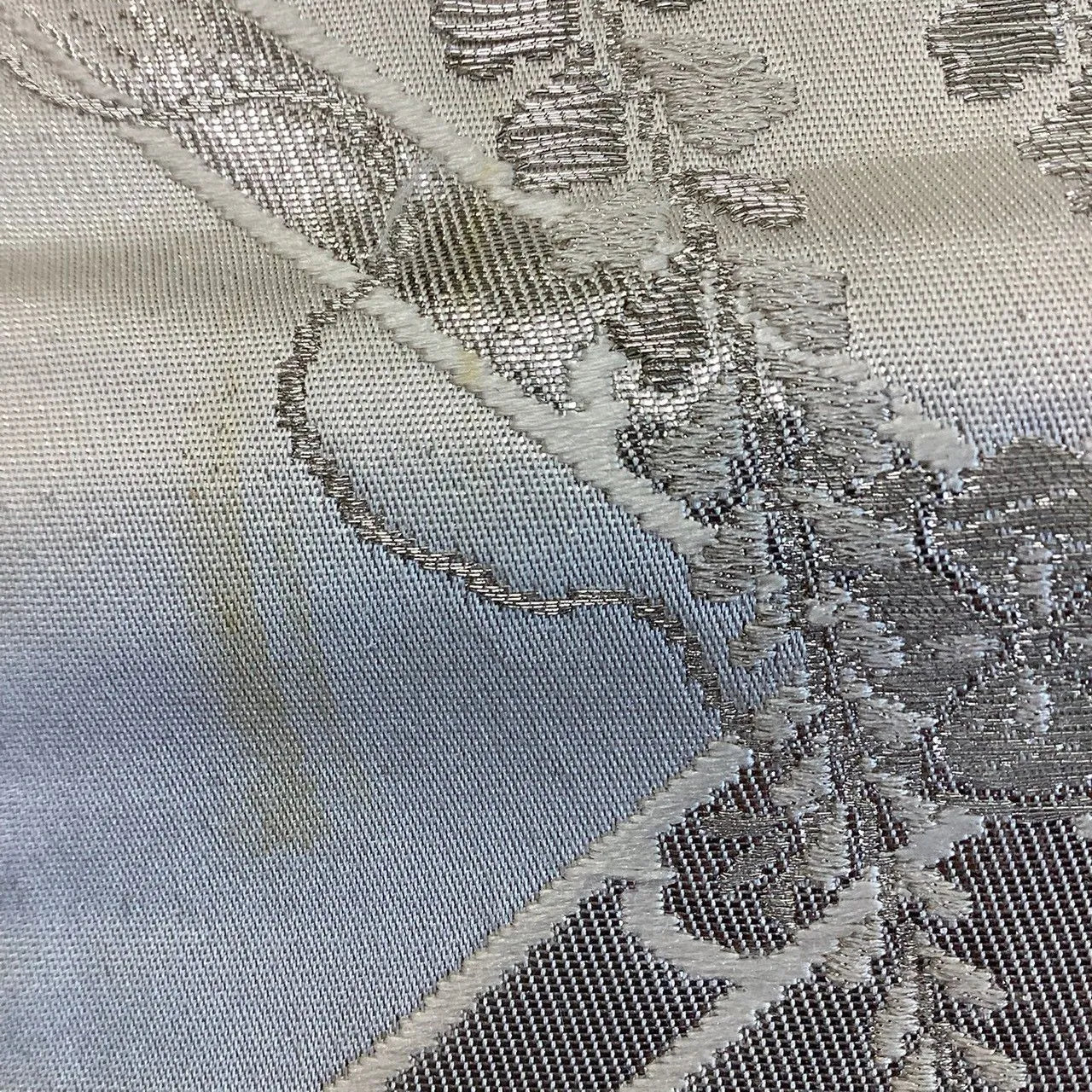 7230# Japanese Vintage Fukuro Obi Belt Kimono Fabric Silk Traditional Silver