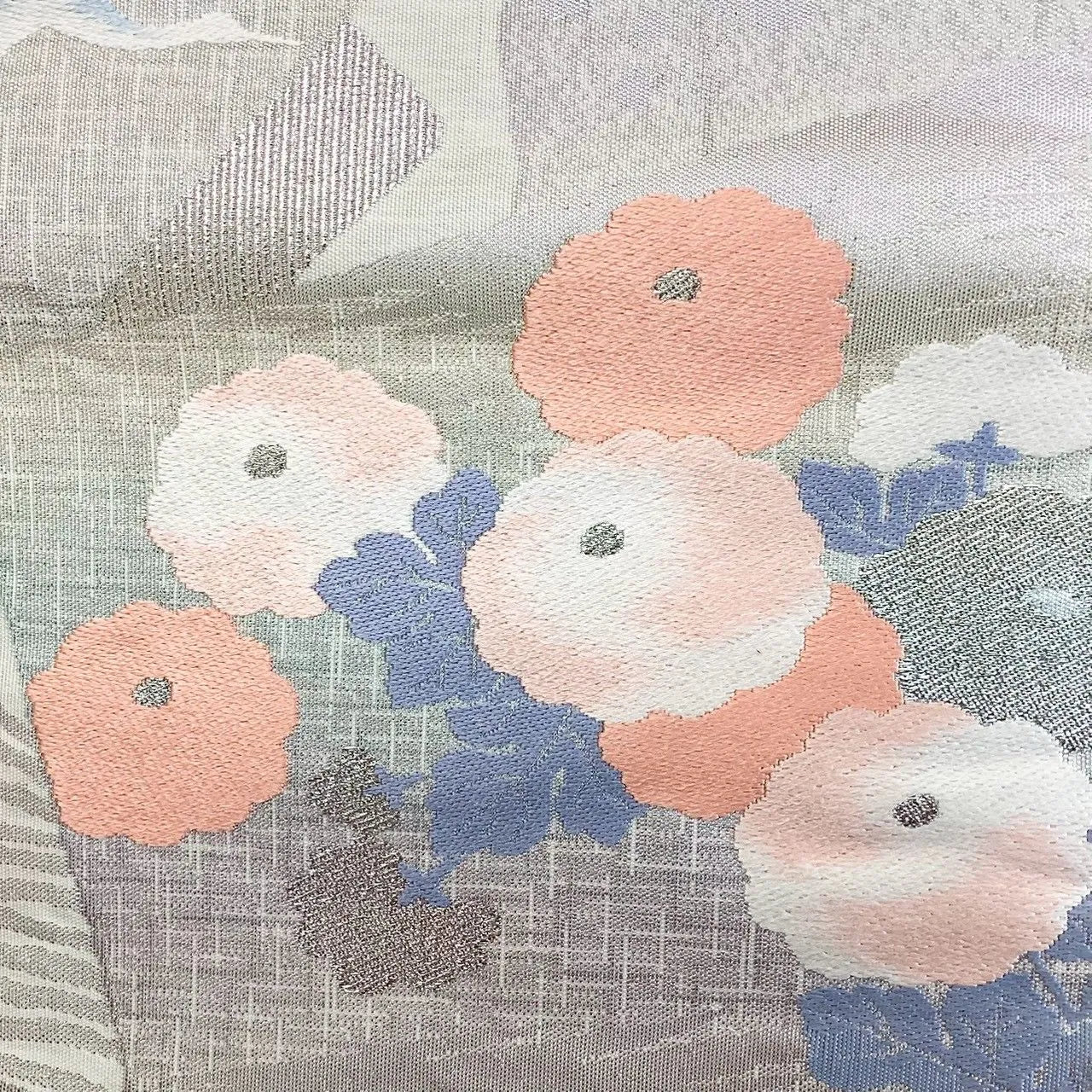 7232# Japanese Vintage Fukuro Obi Belt Kimono Fabric Silk Traditional Silver