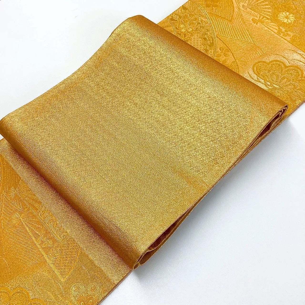 7233# Japanese Vintage Fukuro Obi Belt Kimono Fabric Silk Traditional Gold