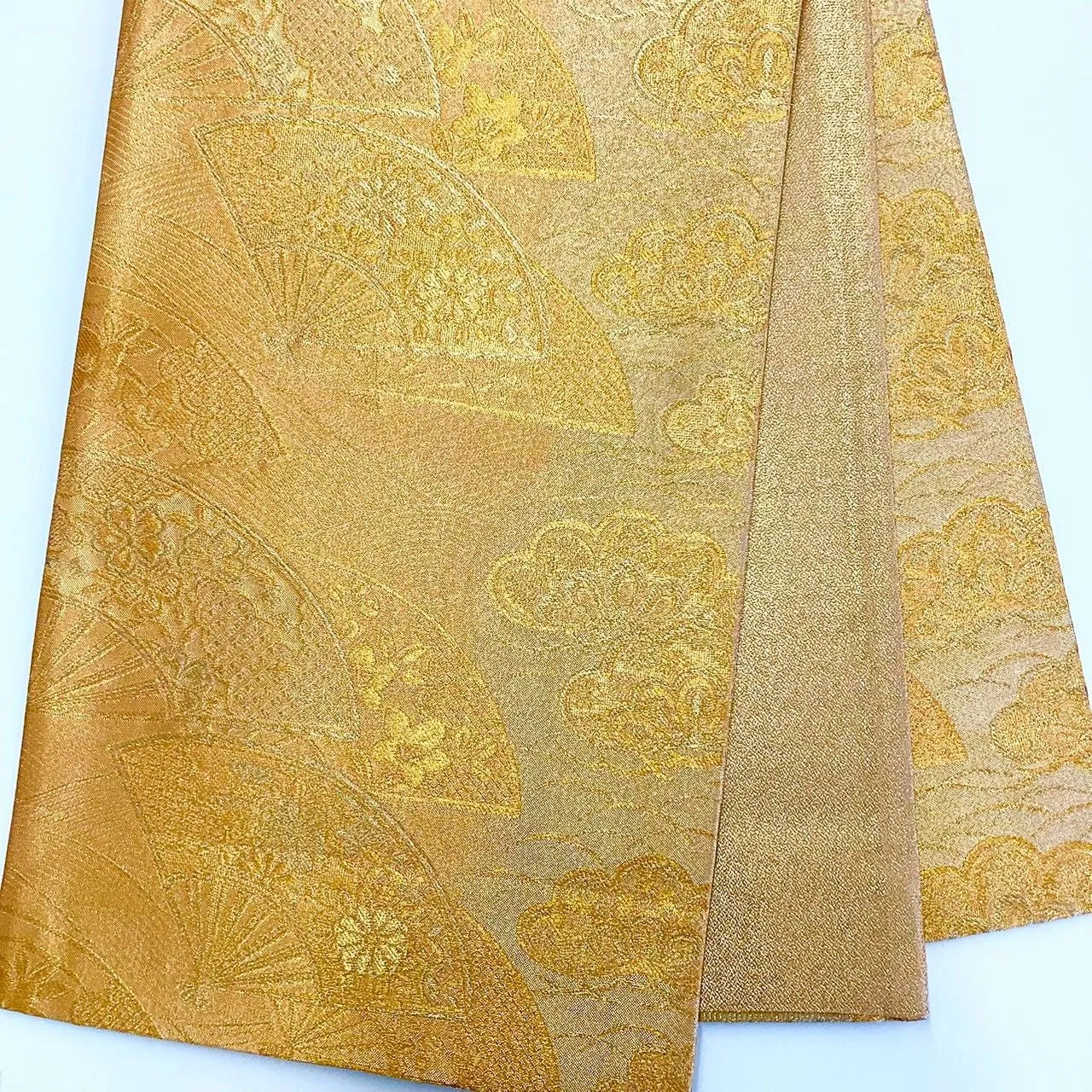 7233# Japanese Vintage Fukuro Obi Belt Kimono Fabric Silk Traditional Gold