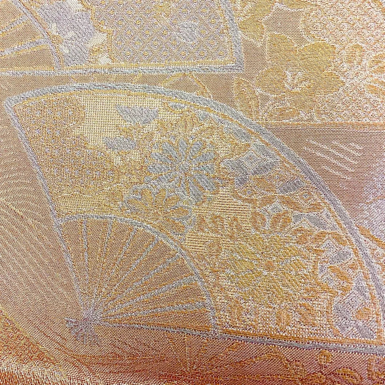 7233# Japanese Vintage Fukuro Obi Belt Kimono Fabric Silk Traditional Gold