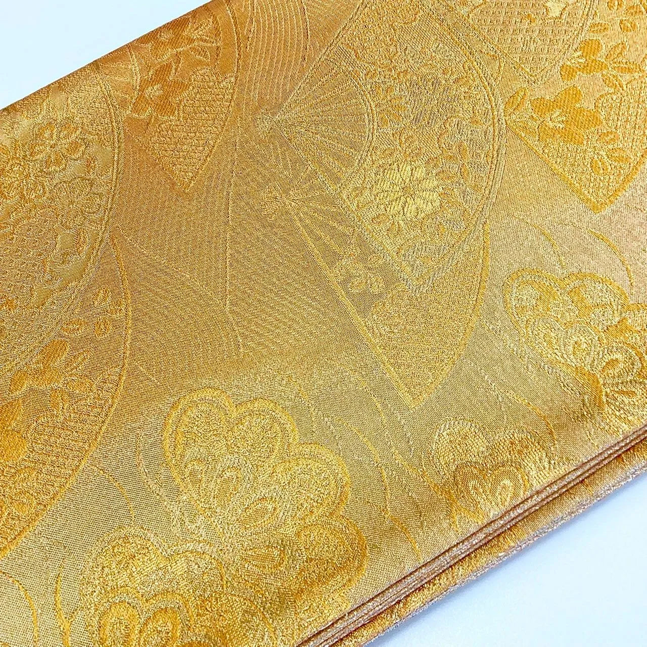 7233# Japanese Vintage Fukuro Obi Belt Kimono Fabric Silk Traditional Gold