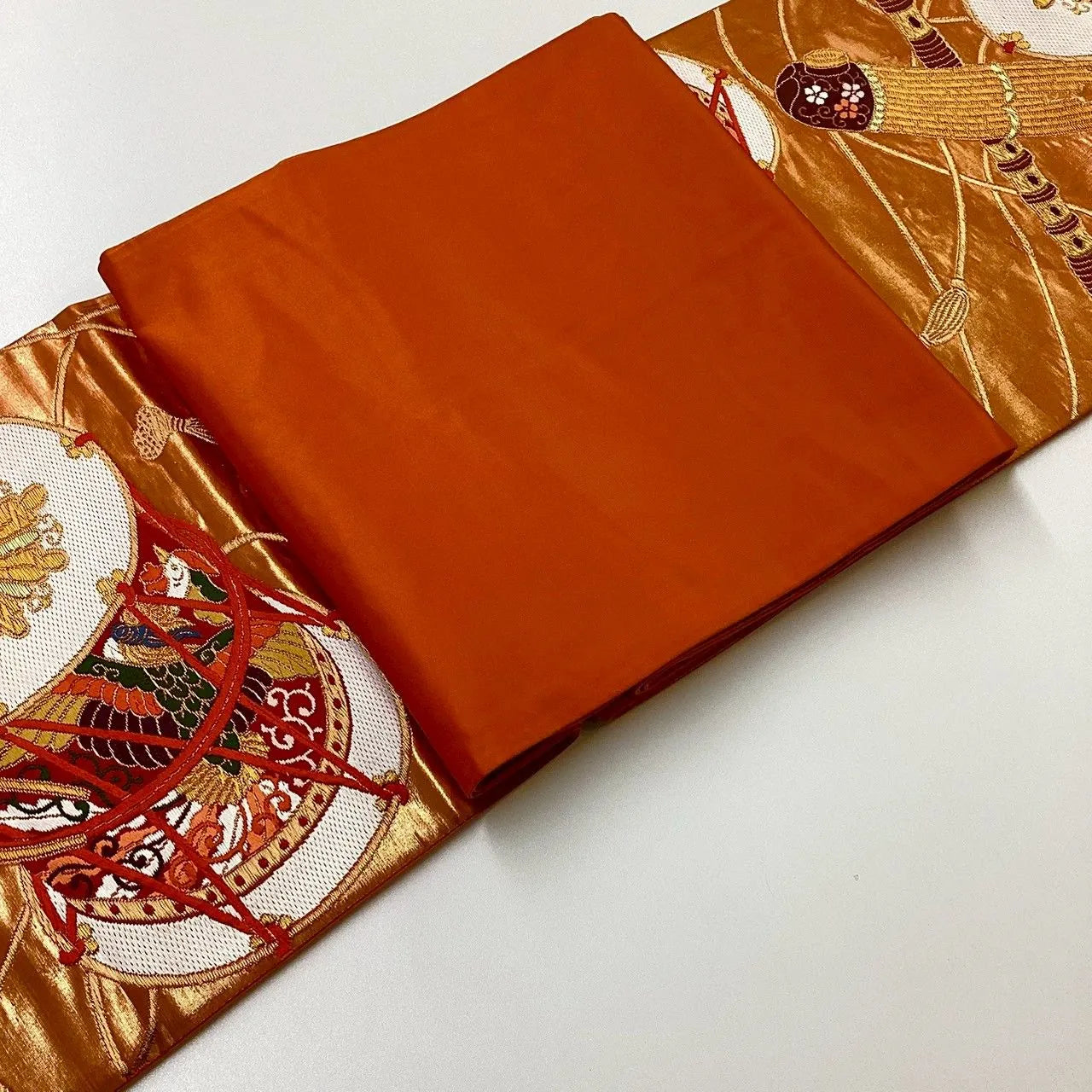 7238# Japanese Vintage Fukuro Obi Belt Kimono Fabric Silk Traditional