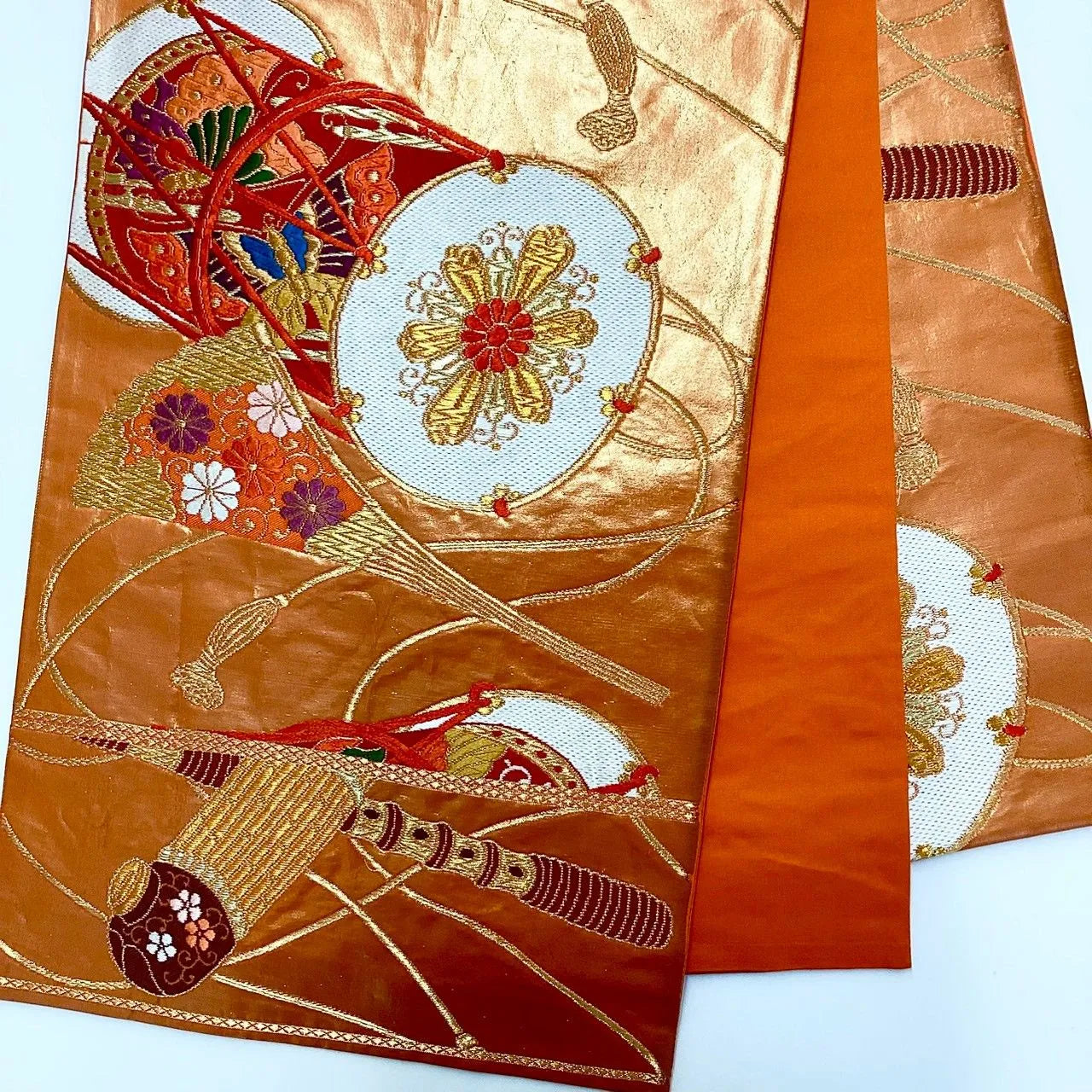 7238# Japanese Vintage Fukuro Obi Belt Kimono Fabric Silk Traditional