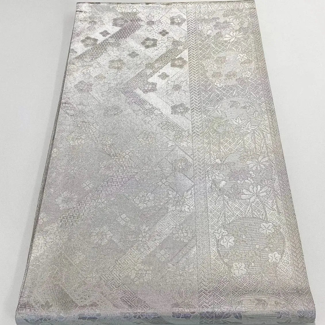 7220# Japanese Vintage Fukuro Obi Belt Kimono Fabric Silk Traditional Silver