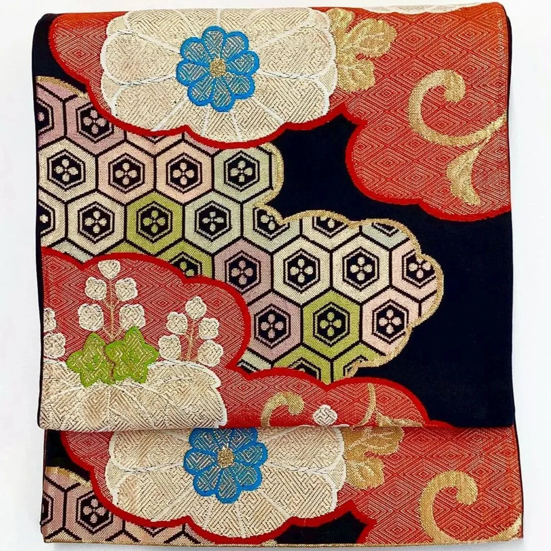 7225# Japanese Vintage Fukuro Obi Belt Kimono Fabric Silk Traditional Unfinished