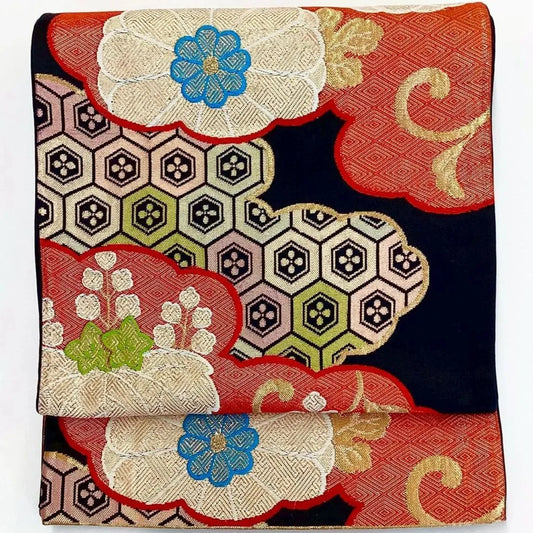 7225# Japanese Vintage Fukuro Obi Belt Kimono Fabric Silk Traditional Unfinished