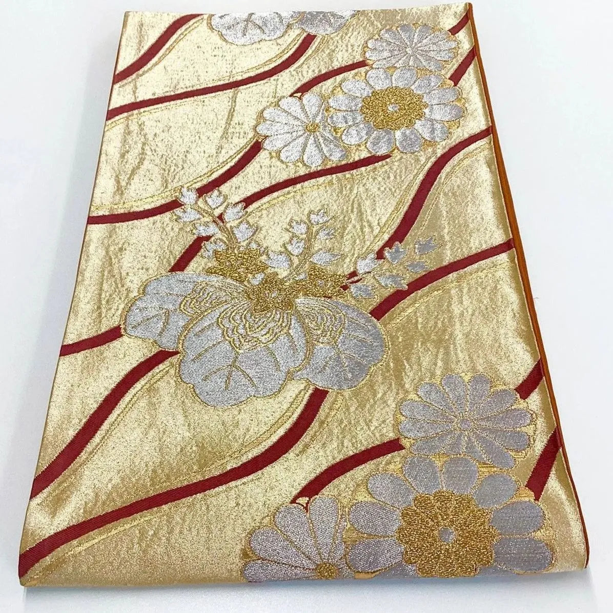 7226# Japanese Vintage Fukuro Obi Belt Kimono Fabric Silk Traditional Gold