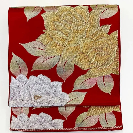 7229# Japanese Vintage Fukuro Obi Belt Kimono Fabric Silk Traditional Unfinished